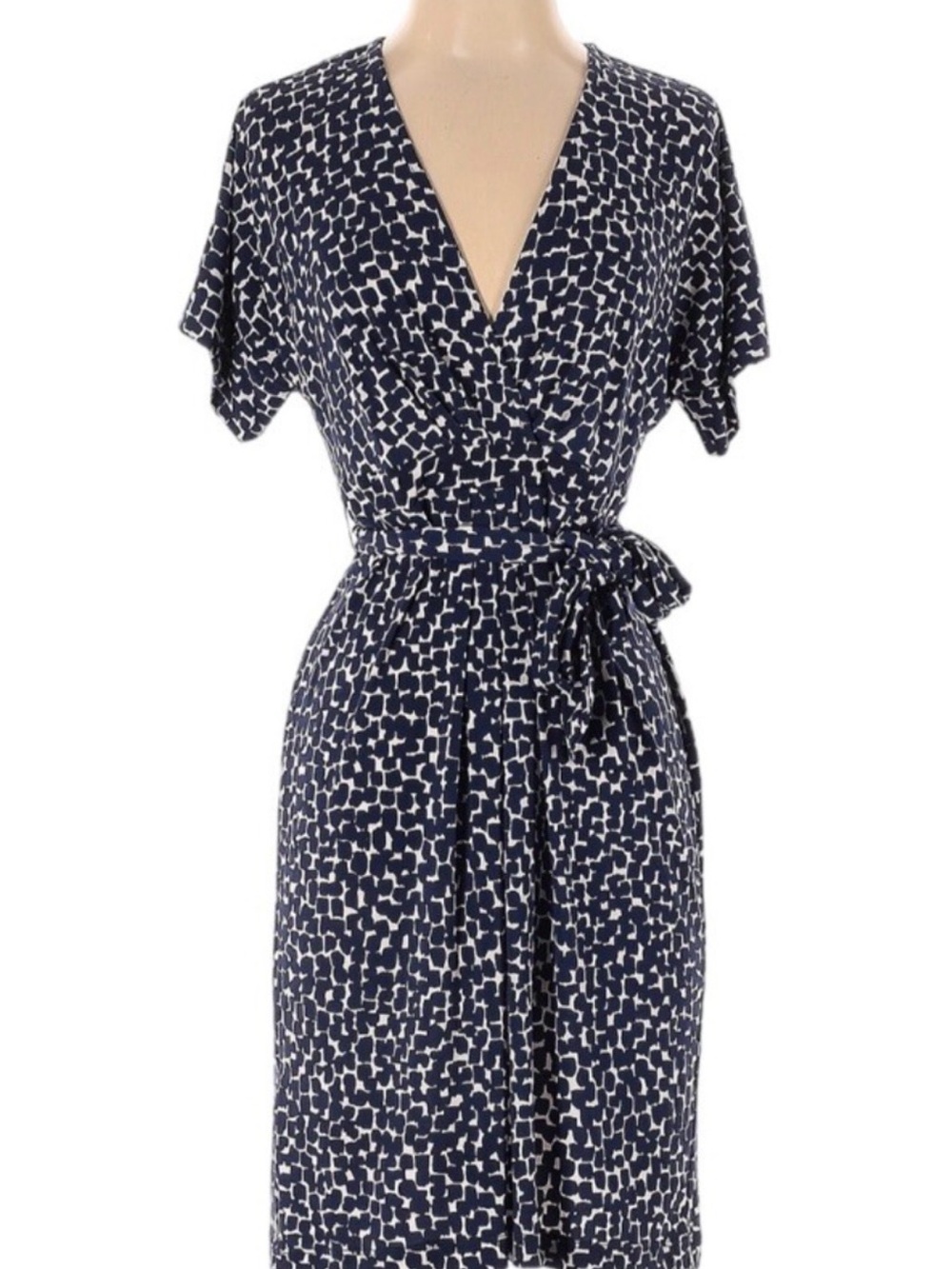 BCBGMaxAzria Navy and White Printed tie front Midi Dress